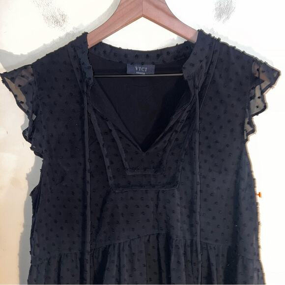 VICI black textured whimisgoth mini dress with tassels M - Picture 3 of 6